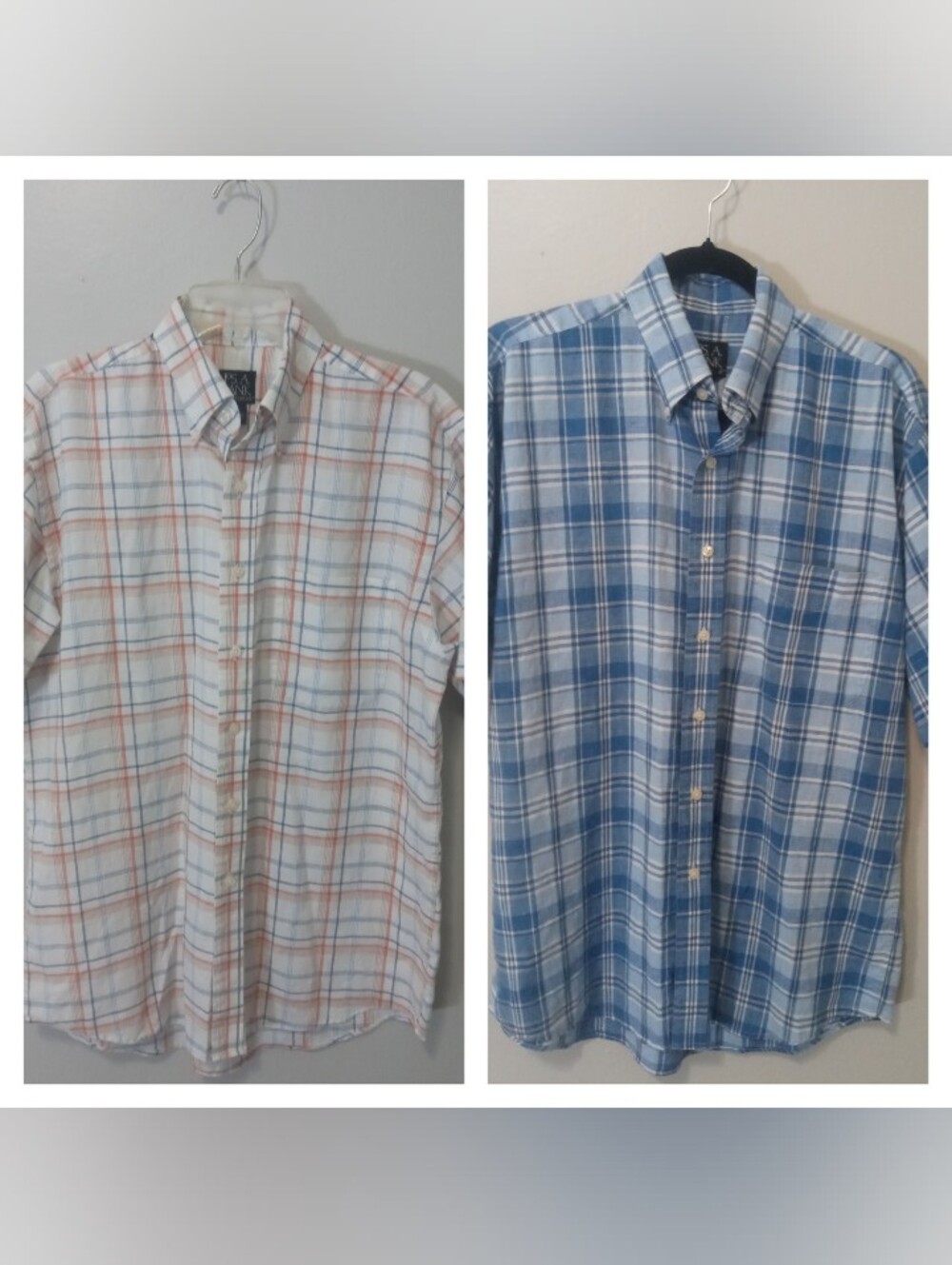 Jos. A. Bank Men's Short-Sleeve Plaid Button-Down Shirts~ Medium~ Lot Of 2